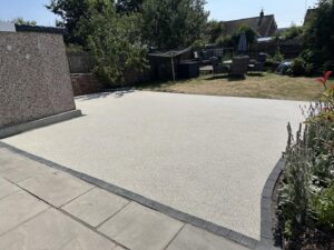 Resin patio installation replacing an old lawn in St Annes